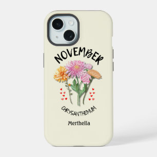 Birth Month Flower NOVEMBER Custom Name Christian iPhone 15 Case