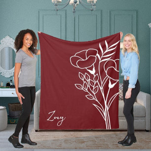 Birth Month Flower, September Calligraphy Name  Fleece Blanket