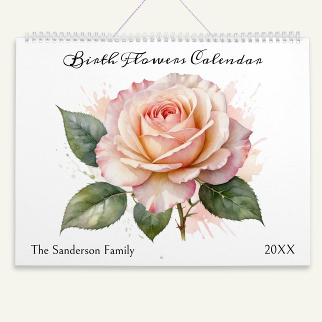 Birth Month Flowers Watercolor Floral Calendar (A very pretty calendar with the theme of 'Birth Flowers', each illustrated in a watercolor style)
