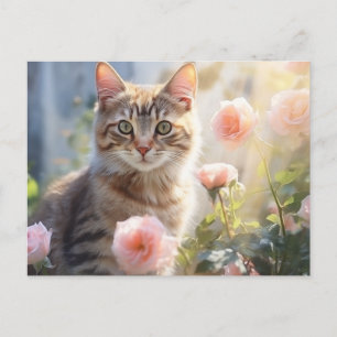 Birth Month June Roses and Cat Postcard