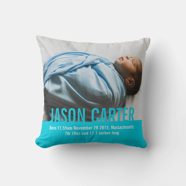 Birth newborn gift boys blue birth details pillow (Front)