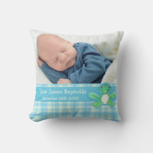 Birth newborn gift boys blue frog pillow