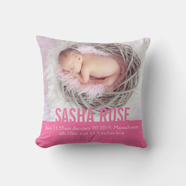 Birth newborn gift pink birth details pillow (Front)