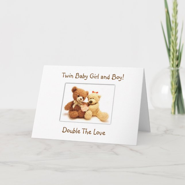 BIRTH OF BABY GIRL AND BABY BOY TWINS CARD (Front)