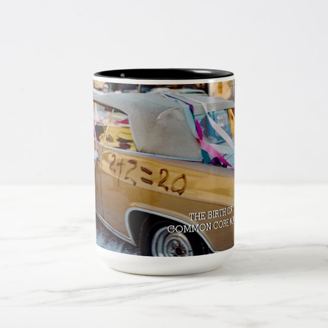 BIRTH OF COMMON CORE MATH WEDDING CAR RETRO 1968 Two-Tone COFFEE MUG (Center)
