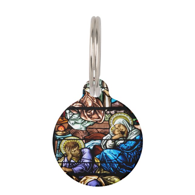Birth of Jesus Stained Glass Window Pet Tag (Front)