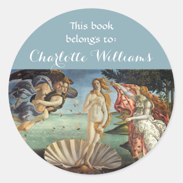 Birth of Venus by Sandro Botticelli Bookplate Classic Round Sticker (Front)