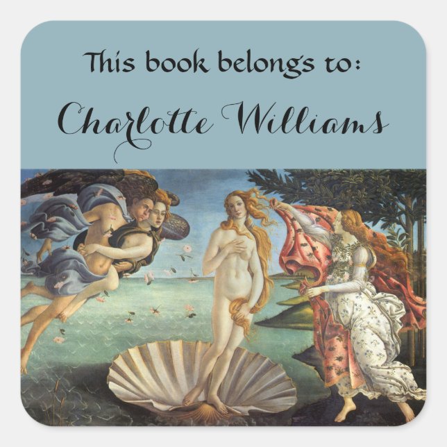 Birth of Venus by Sandro Botticelli Bookplate Square Sticker (Front)