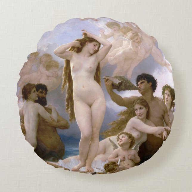 Birth of Venus by William-Adolphe Bouguereau Round Pillow (Front)