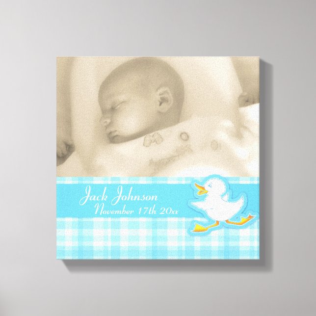 Birth photo blue check and duck canvas wrap (Front)