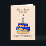 Birth Son 1st Birthday, 1 on Sweet Blue Cake Card<br><div class="desc">Your birth son is a special boy in your life. Now that he will be celebrating his 1st birthday it is rightful that you give him this card to be part of the memory of the celebration of his first year in this world.</div>