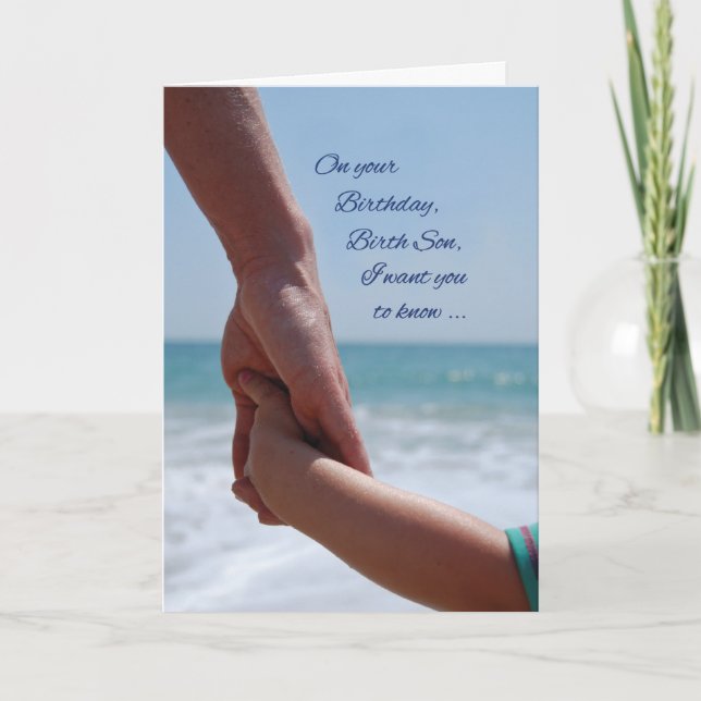 Birth Son Child Birthday Holding Hands on Beach Card (Front)