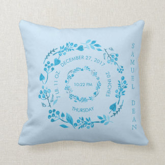 Birth Stats | Baby Boy Blue Nursery Throw Pillow