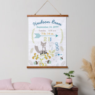 Birth Stats Baby Boy Woodland Fox Wall Hanging Hanging Tapestry
