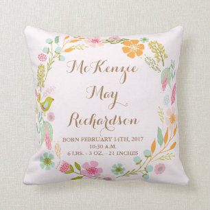 Birth Stats Baby Girl Throw Pillow