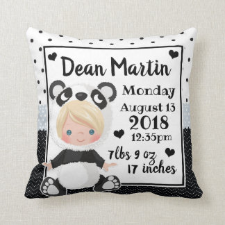 Birth Stats Baby Panda Bear Nursery Throw Pillow