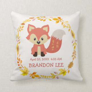 Birth Stats Baby | Woodland Forest Nursery Fox Throw Pillow