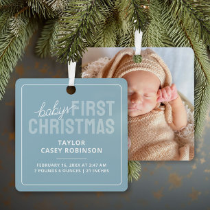 Birth Stats Babys First Christmas Photo Metal Ornament