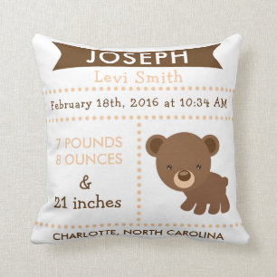 Birth Stats Bear Woodland Nursery Pillow