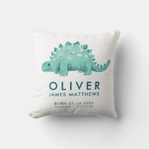 Birth Stats Dinosaur Baby Boys Throw Pillow