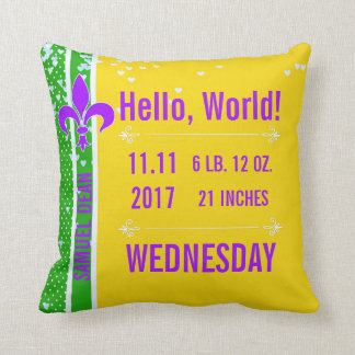 Birth Stats | Mardi Gras Fleur De Lis NOLA Throw Pillow