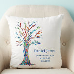 Birth Stats Nursery Pillow<br><div class="desc">Birth Stats Nursery Pillow.
This nursery pillow makes a great keepsake.
It is decorated with a rainbow coloured tree on a white background.
You can easily customize it making it a special gift for a newborn.
Original Mosaic Tree © Michele Davies.</div>