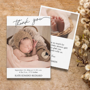  Birth Stats Photos Handwritten Baby Shower Thank You Card