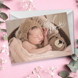 Birth Stats Photos Handwritten Baby Shower Thank You Card