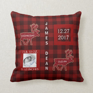 Birth Stats | Rustic Buffalo Check Nursery Throw Pillow