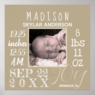 Birth Stats Sign Typography Neutral Modern Photo