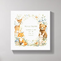 Birth Stats Woodland Animals New Baby Boy Girl 