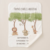 Birth Stats Woodland Jungle Safari Animals Baby