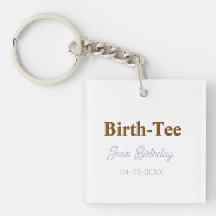 BIRTH TEE HAPPY BIRTHDAY NAME GOLDEN PURPLE MODERN KEYCHAIN