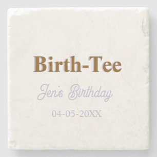 BIRTH TEE HAPPY BIRTHDAY NAME GOLDEN PURPLE MODERN STONE COASTER