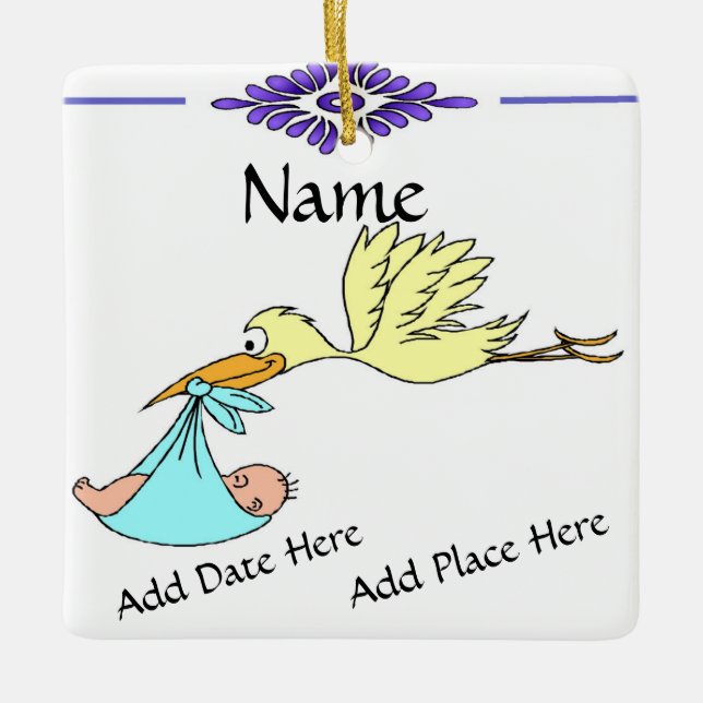 Birth Tile, Dutch Look, Personalize Ceramic Ornament (Front)