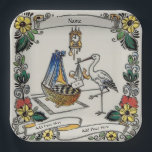 Birth Tile, Dutch Look, Personalize Paper Plate<br><div class="desc">Add Name,  date,  city on this Dutch Look ceramic tile on paper plate,  personalized gift for baby.</div>