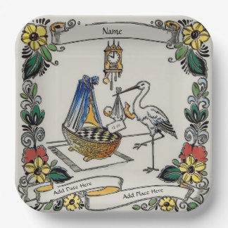 Birth Tile, Dutch Look, Personalize Paper Plate