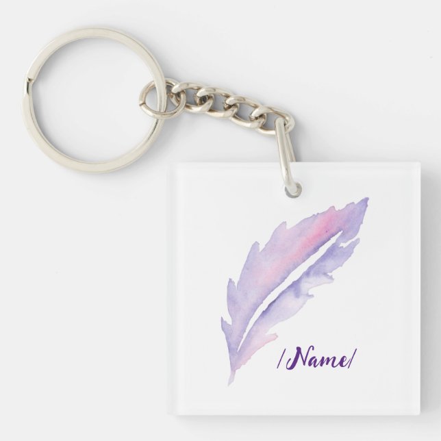 Birth Violet feather Holiday gift Keychain (Front)