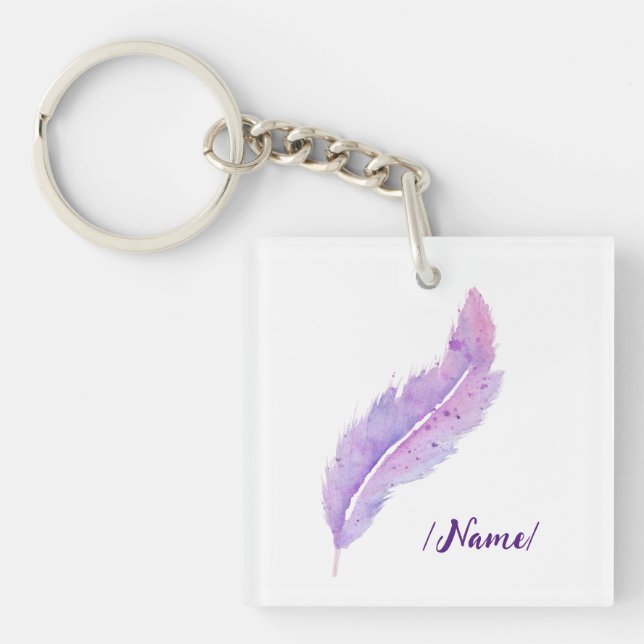 Birth Violet feather Holiday gift Keychain (Front)