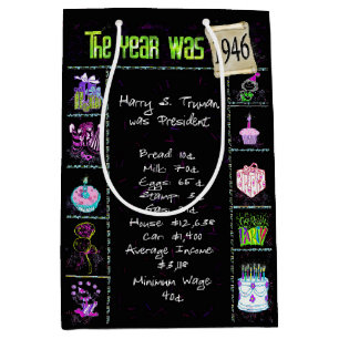 Birth Year 1946 Fun Trivia On Black Medium Gift Bag