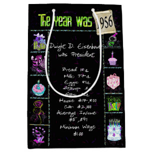 Birth Year 1956 Fun Trivia On Black Medium Gift Bag
