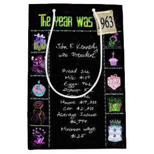 Birth Year 1963 Fun Trivia On Black Medium Gift Bag