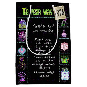 Birth Year 1976 Fun Trivia On Black Medium Gift Bag