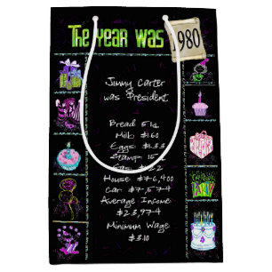 Birth Year 1980 Fun Trivia On Black Medium Gift Bag