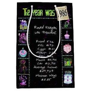 Birth Year 1986 Fun Trivia On Black   Medium Gift Bag