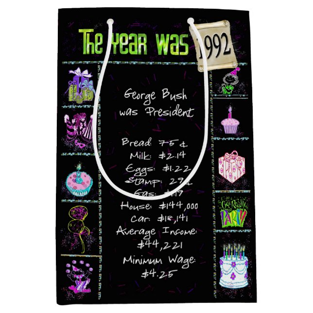 Birth Year 1992 Fun Trivia On Black  Medium Gift Bag (Front)