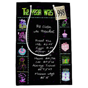 Birth Year 1998 Fun Trivia On Black Medium Gift Bag