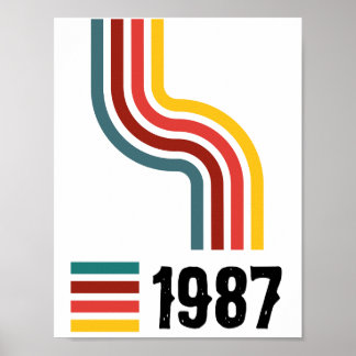 Birth Year Retro Colourful Wavy Stripes Personaliz Poster