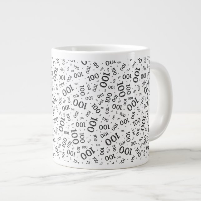 Birthday 100 Black/White Random Number Pattern Large Coffee Mug (Front Right)