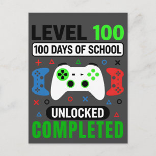 birthday 100 Days of School Level Unlocked Gamer Postcard
